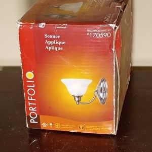 Portfolio Wall Sconce Light Fixture Brushed Nickel Frosted Glass 170590 NEW